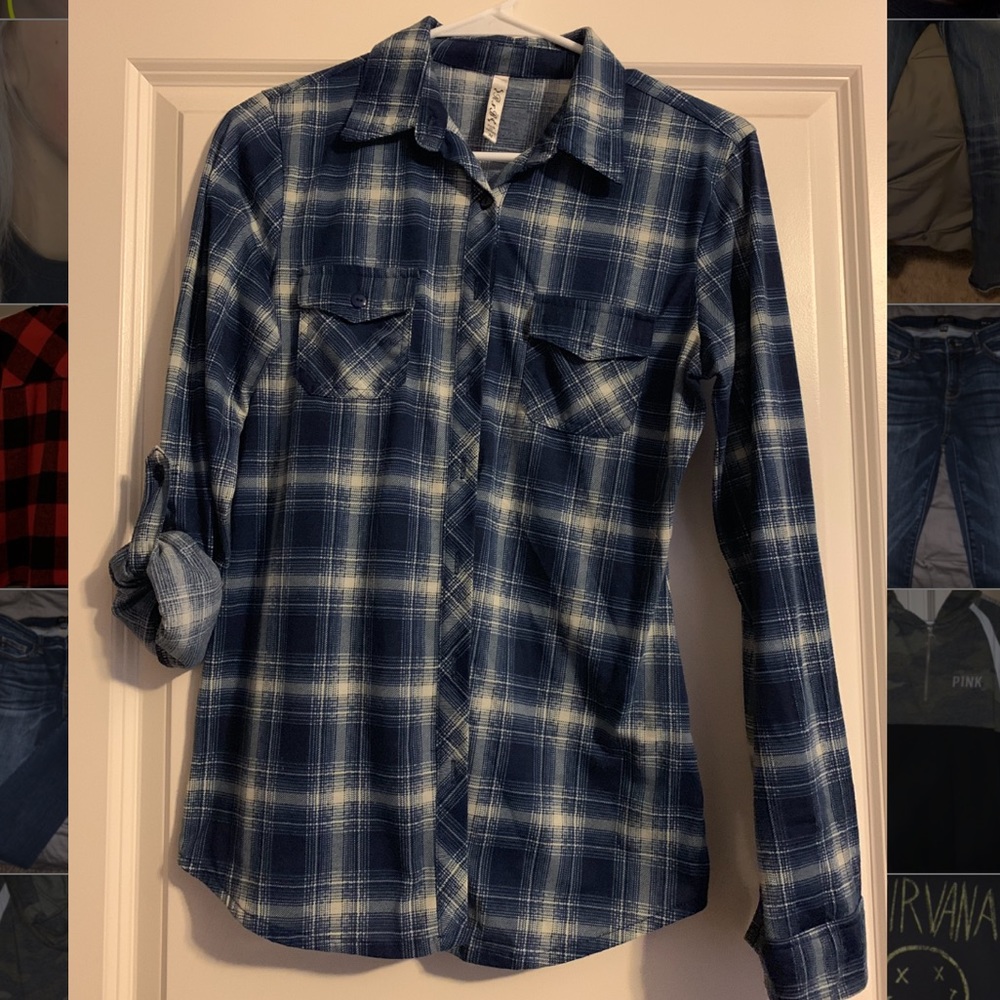 Denim blue plaid flannel